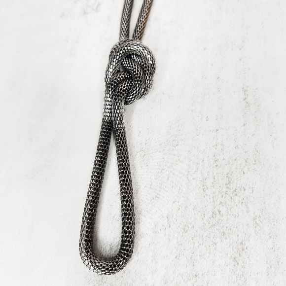 Gunmetal Grey Mesh Chain Knotted Long Statement Necklace Goth - Picture 7 of 10